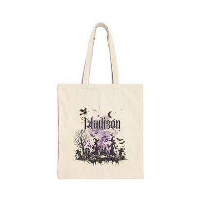 Personalized Halloween Trick-or-Treat Bag – Spooky Witches Design  Beschreibung: