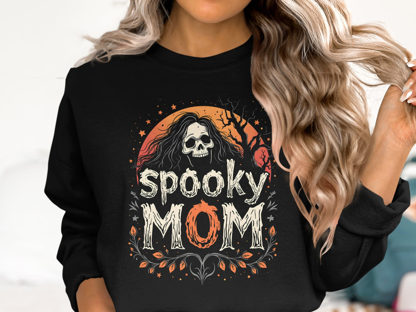 Unique Spooky Mom Graphic Design Halloween Sweatshirt