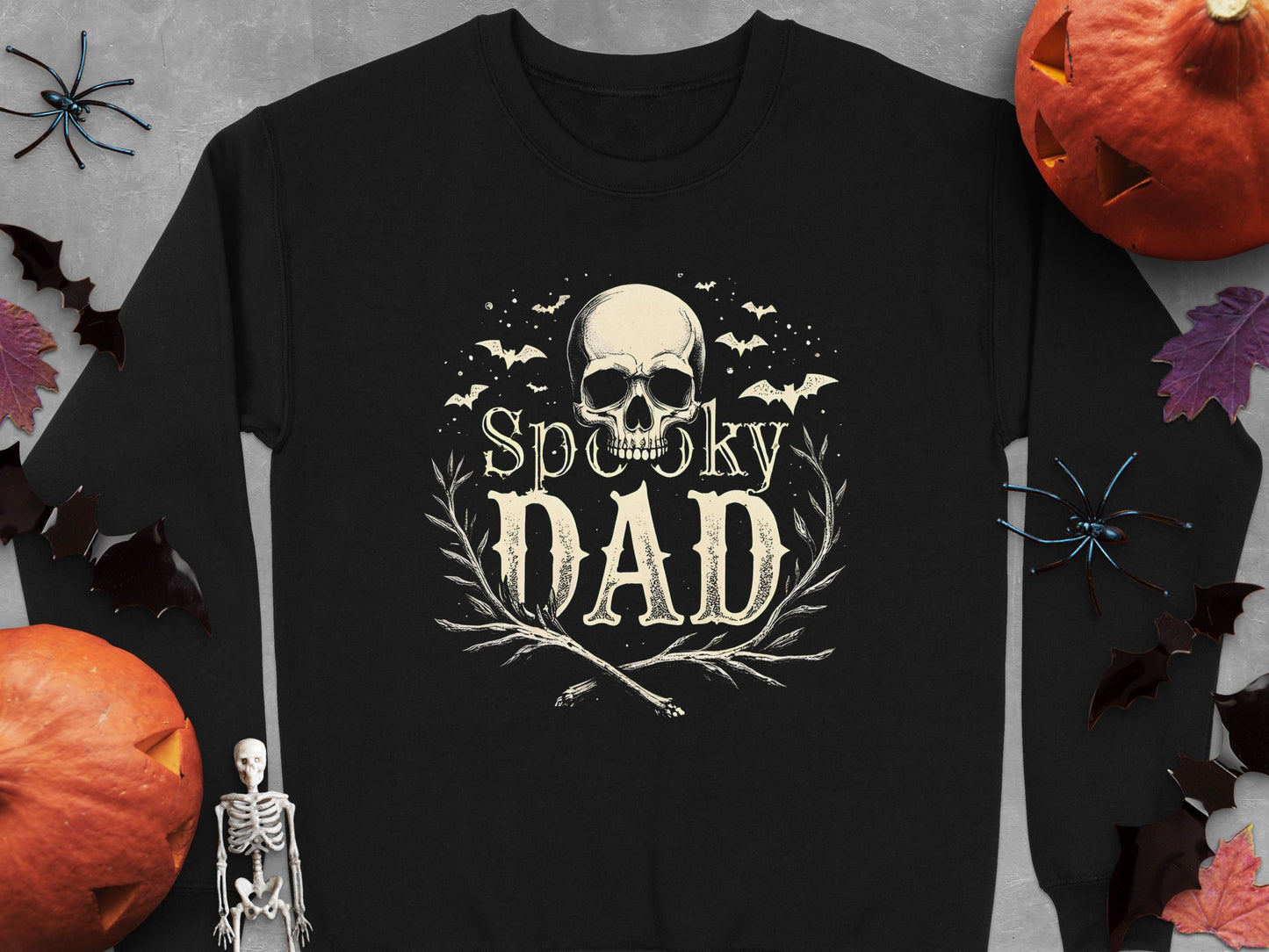 Spooky Skull and Bat Design Dad Themed Sweatshirt