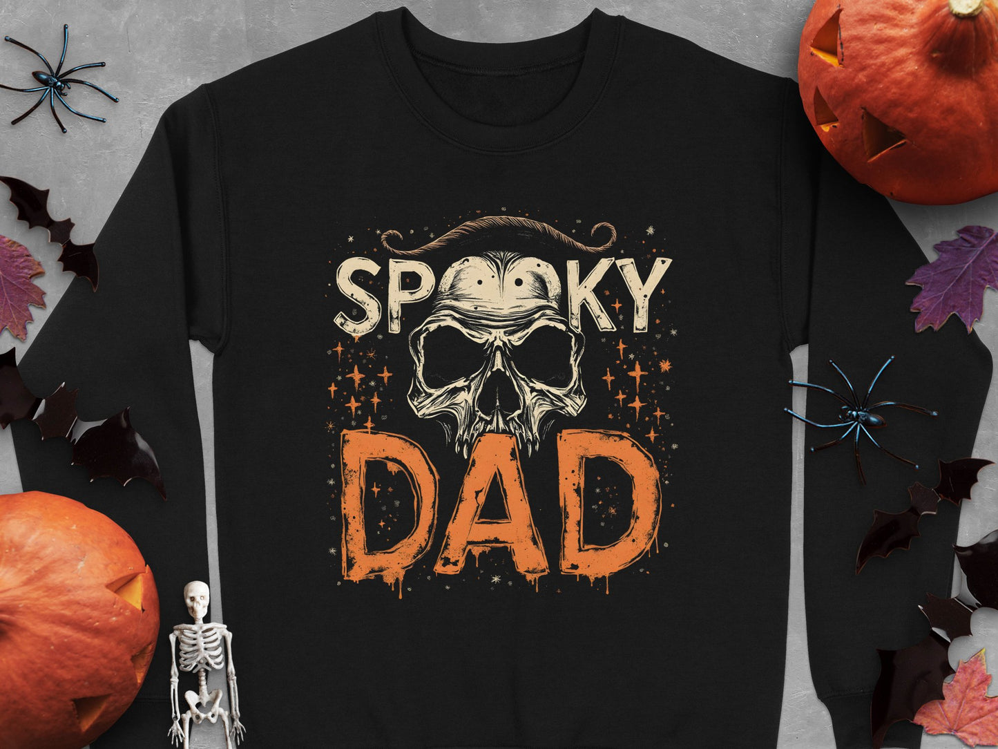 Unique Spooky Dad Vintage Skull Print Sweatshirt