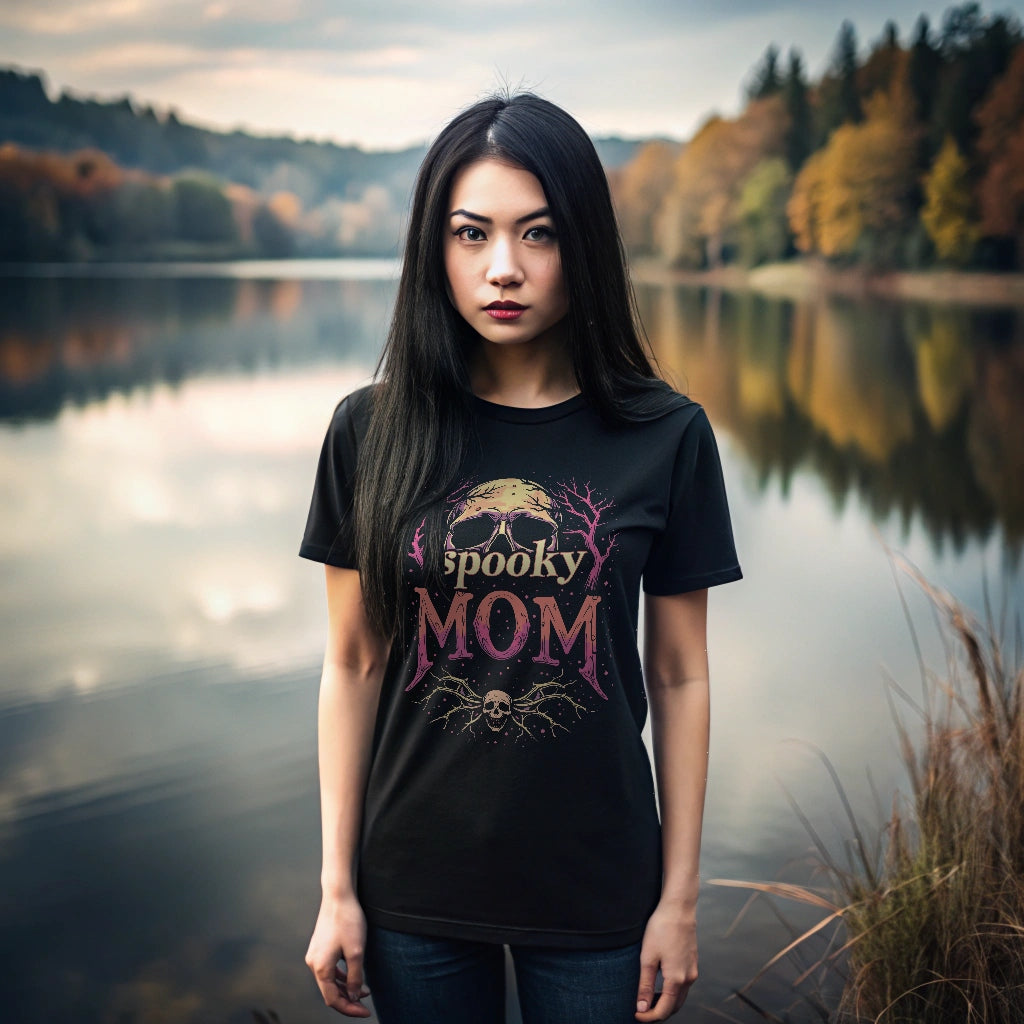 Spooky Mom Skull and Tree Design T-Shirts