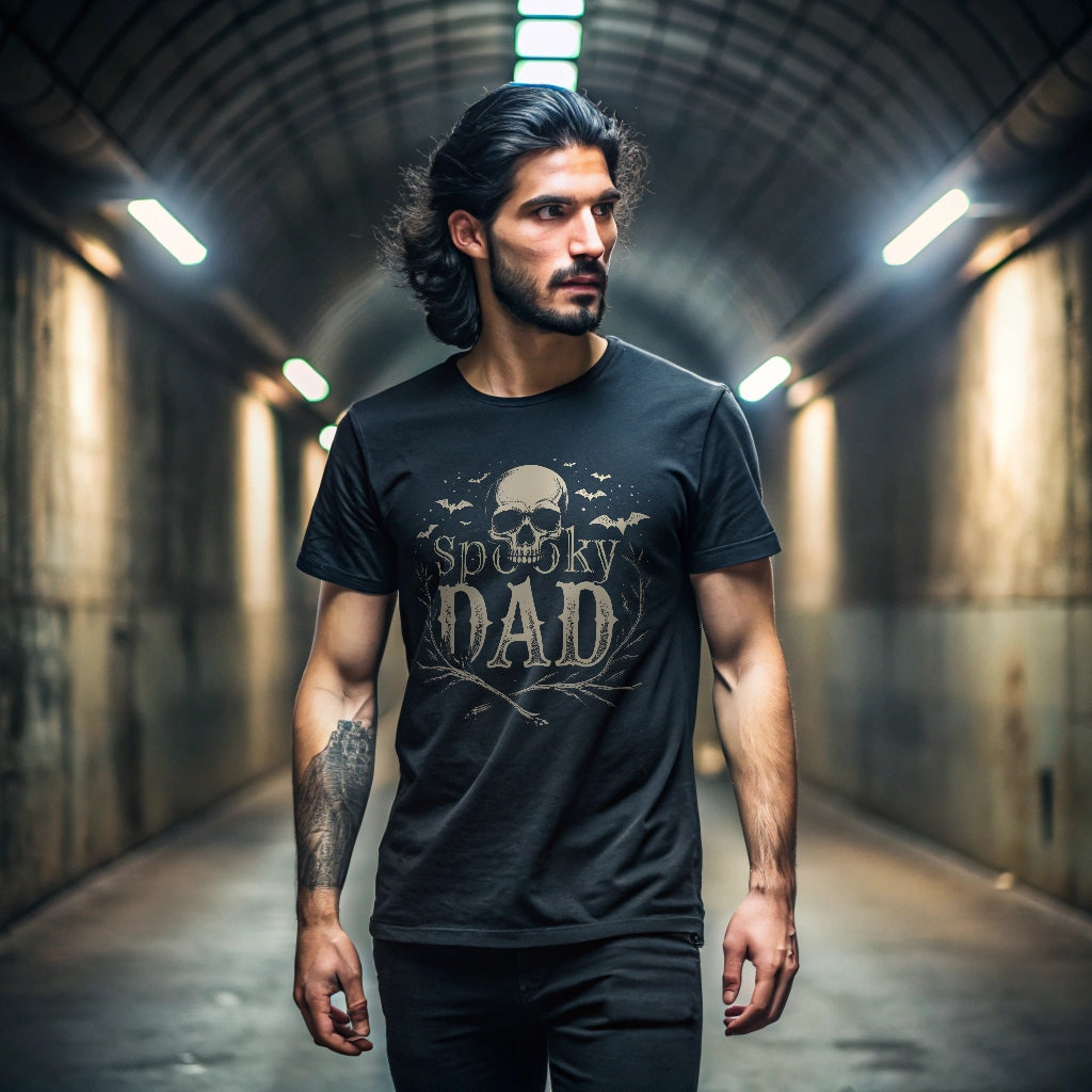 Spooky Skull and Bat Design Dad Themed T-Shirts